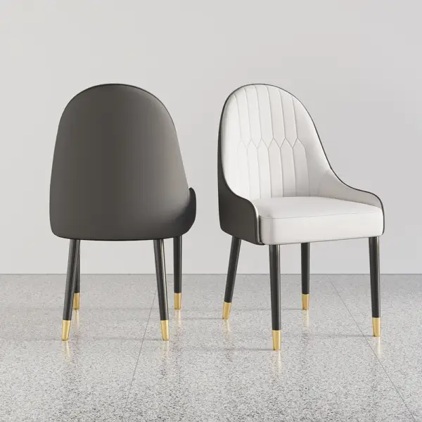 Darg Modern PU Leather Dining Chairs Set of 2 in White & Grey with Metal Legs - Image 2