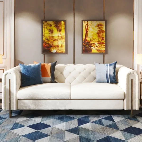 Taree Set of 2 2200mm Modern White Leath-aire Upholstered Sofa & Chair Living Room - Image 3