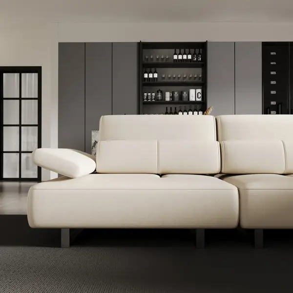 3420mm White Leather Lounge Deep Seat Sectional Sofa with Adjustable Armrest & Backrest - Image 3