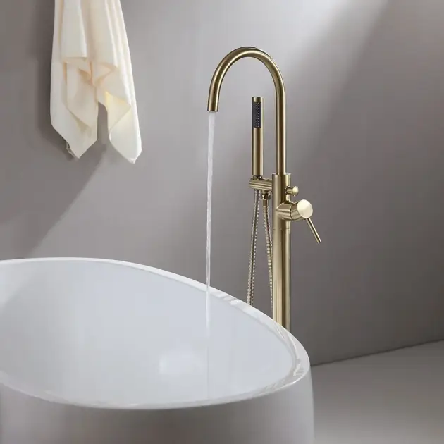 Brewst Freestanding Single Lever Handle Bath Filler Tap with Handshower Solid Brass
