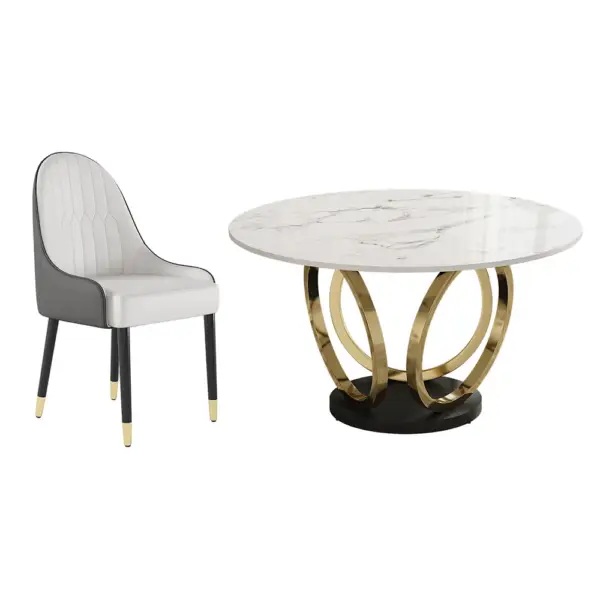 7 Piece Dining Room Set 1350mm Sintered Stone Top Round Dining Table White&Grey 6 Chairs - Image 7