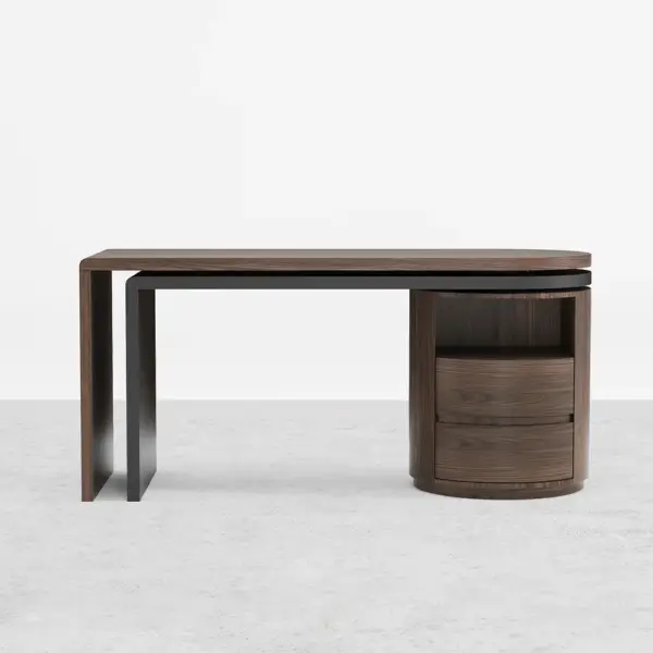 Modern L Shaped Desk in Walnut with 1 Cabinet & 2 Drawers 1520mm Executive Office Desk - Image 7