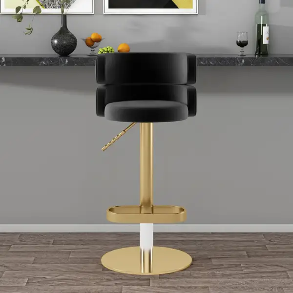 Black Velvet Swivel Bar Stool with Full Back Adjustable Counter Height Stools - Image 3