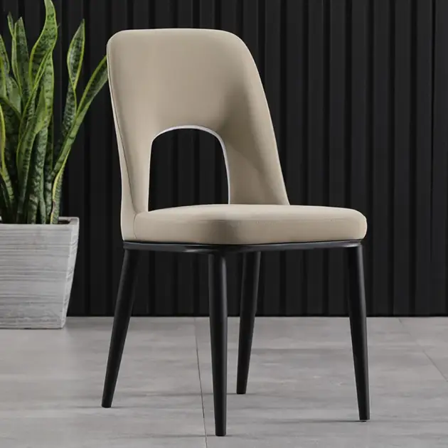 Modern Khaki Dining Chair Loop Backrest Armless Chair Carbon Steel in Black (Set of 2)