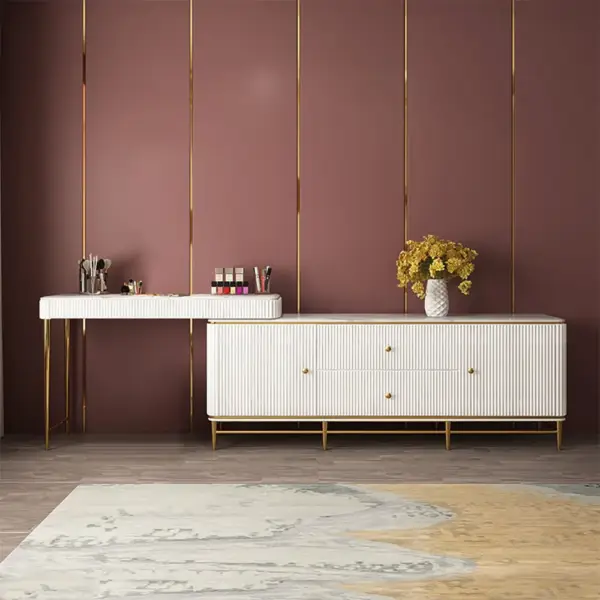 Bline Retractable Marble Top Makeup Vanity Table Cabinet Combo with Storage Corner - Image 3