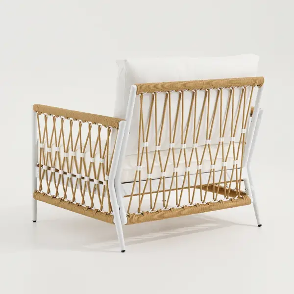 Ropipe Woven Rope Outdoor Armchair Accent Chair with White Polyester Cushion - Image 12
