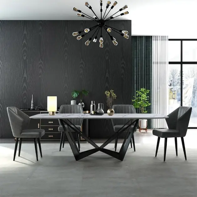 Modern Stylish 2000mm Dining Table Rectangle White Sintered Stone Top in Large