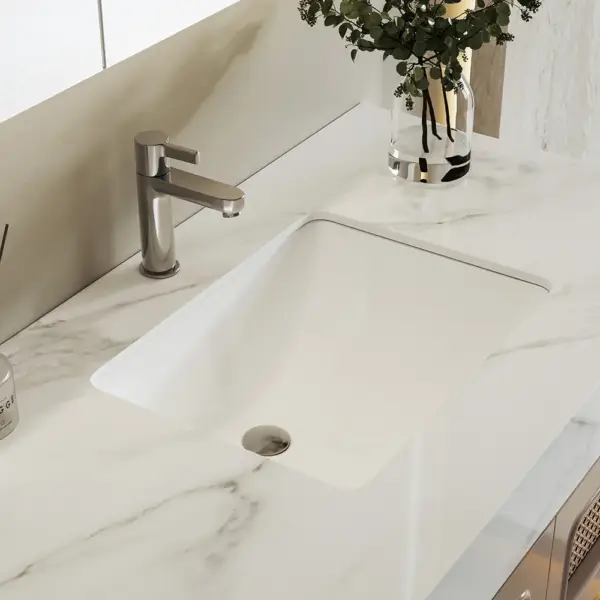 900mm Floating Single Bathroom Vanity with Faux Marble Top Rattan Door - Image 5