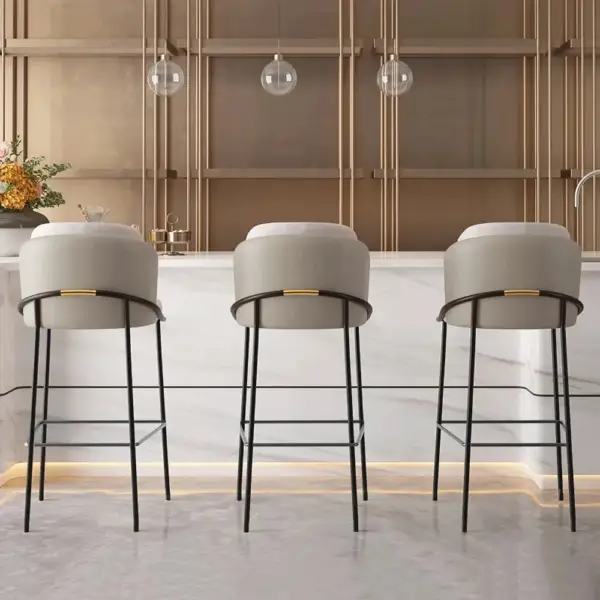 Linenic Gray PU Leather Modern Breakfast Bar Stool with Back & Footrest - Image 3