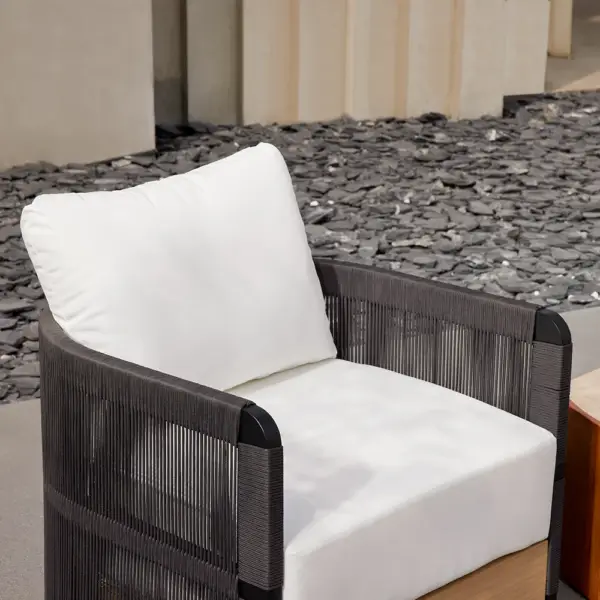 Black Woven Rope Outdoor Swivel Chair Sofa 360 Degree Rotatable Coastal Patio Armchair - Image 6
