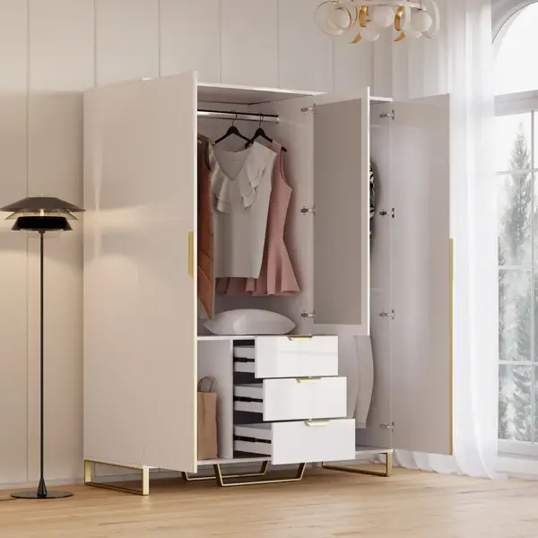 Aro Modern 3 Door Mirrored Armoire Dresser with Shelves & Drawers Tall Wardrobe Closet - Image 3