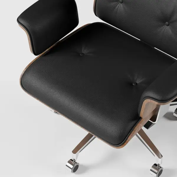 Modern Black Home Office Chair Swivel Upholstered Wooden Desk Chair Adjustable Height - Image 14
