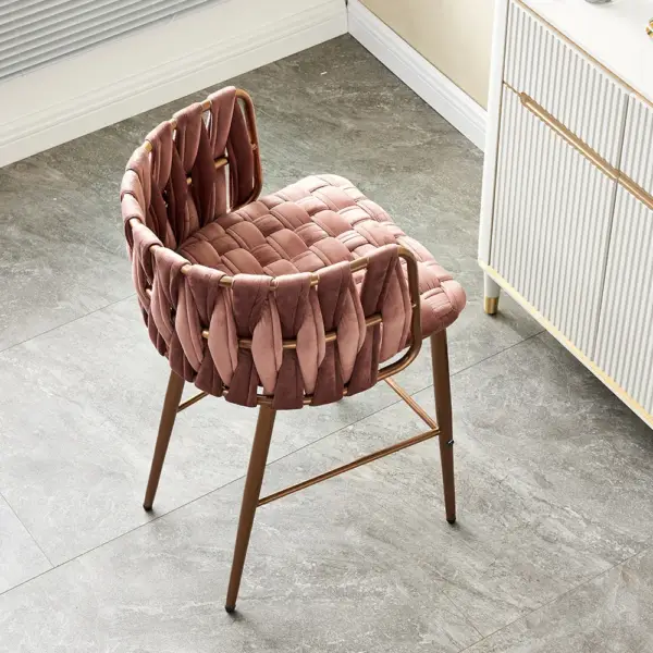 Modern Pink Velvet Counter Stools Set of 2 with Back & Footrest & Gold Frame - Image 5