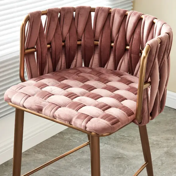 Modern Pink Velvet Counter Stools Set of 2 with Back & Footrest & Gold Frame - Image 6