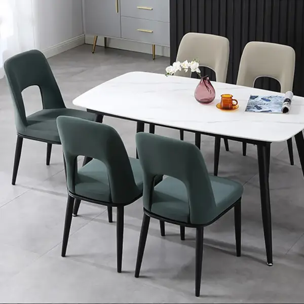 Modern Khaki Dining Chair Loop Backrest Armless Chair Carbon Steel in Black (Set of 2) - Image 9