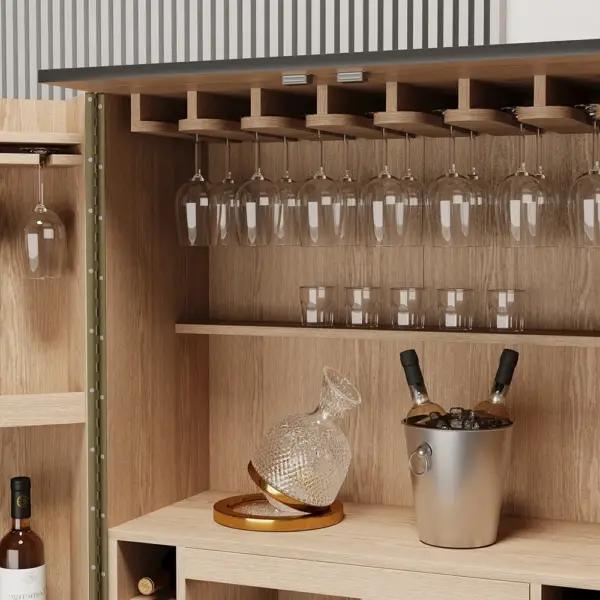 Black Bar Cabinet with Door Modern Storage Home Bar Cabinet with Glass Rack&Drawers - Image 5