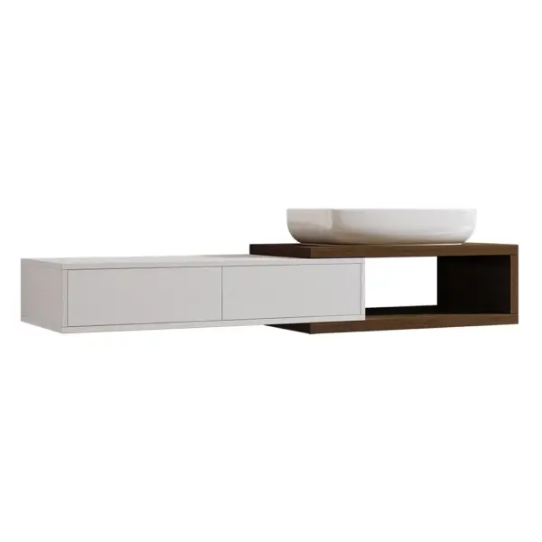 Modern Extendable Floating Bathroom Vanity Set Wall Mounted Vanity in White & Walnut - Image 9