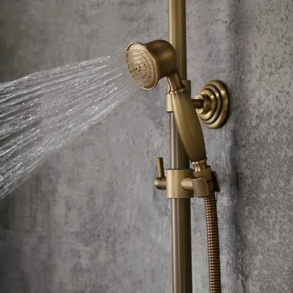 Antique Brass Single Lever Exposed Rain Shower System with Hand Shower & Bath Filler - Image 6