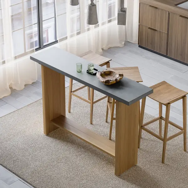 1400mm Concrete Grey Bar Height Pub Table Kitchen Bar Table Solid Wood Natural Pedestal - Image 5