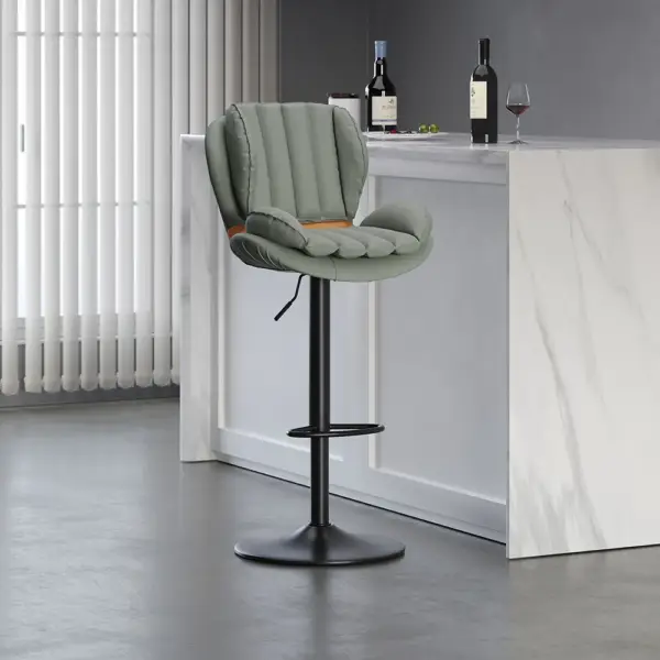 Backrest Adjustable Height PU Leather Upholstered Swivel Bar Stool