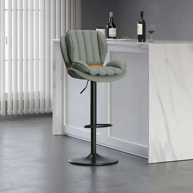 Backrest Adjustable Height PU Leather Upholstered Swivel Bar Stool