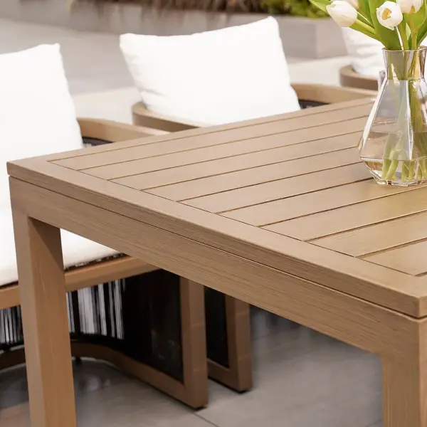 7 Pieces Outdoor Dining Set For 6 with Rectangle Table & Rope Woven Armchair in Natural - Image 8