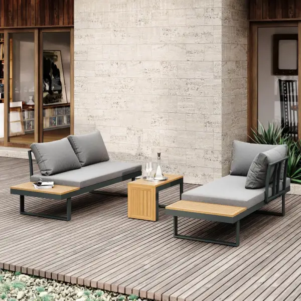 3-Pieces Sectional Outdoor Sofa Set with Cushion Back and Side Table - Image 8