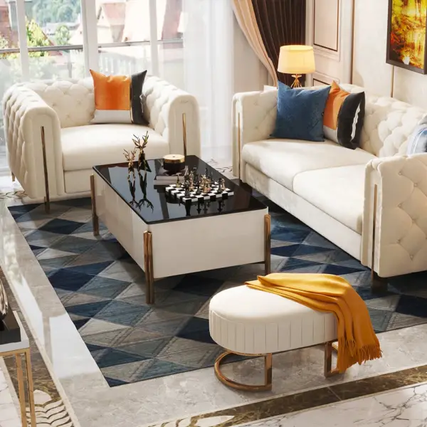Taree Set of 2 2200mm Modern White Leath-aire Upholstered Sofa & Chair Living Room - Image 8