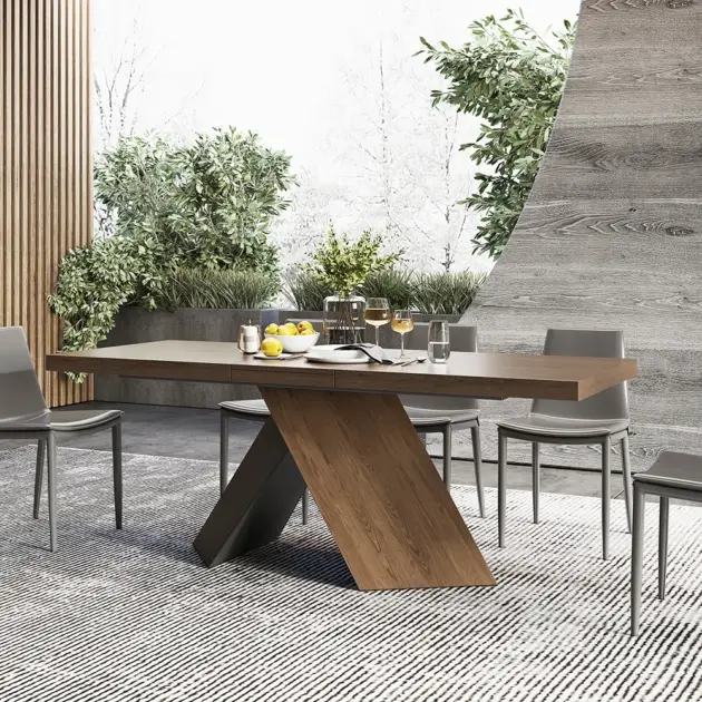 1630mm-2030mm Extendable Walnut Dining Table Modern Farmhouse 6-8 Seater Pedestal Base
