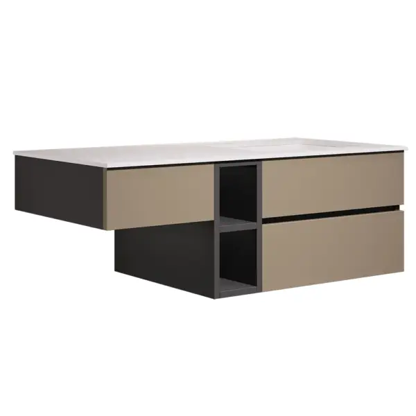 1000mm Modern Floating Bathroom Vanity Set with Single Basin & a Makeup Counter in Khaki - Image 8