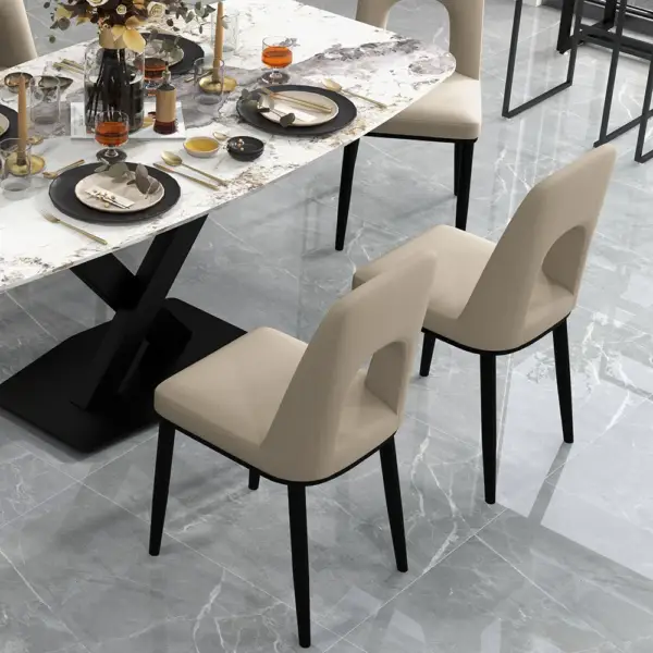 Modern Khaki Dining Chair Loop Backrest Armless Chair Carbon Steel in Black (Set of 2) - Image 2