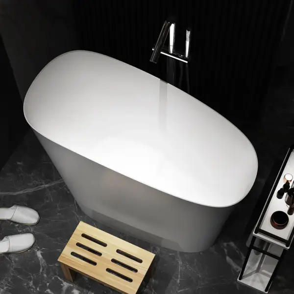 1200mm Modern Oblique Deep Freestanding Matte White Stone Resin Japanese Soaking Bath - Image 3