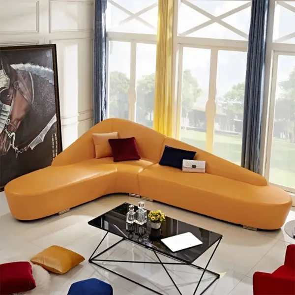 Modern 6-Seater Orange L-Shaped Corner Sectional Sofa Faux Leather Upholstery - Image 3