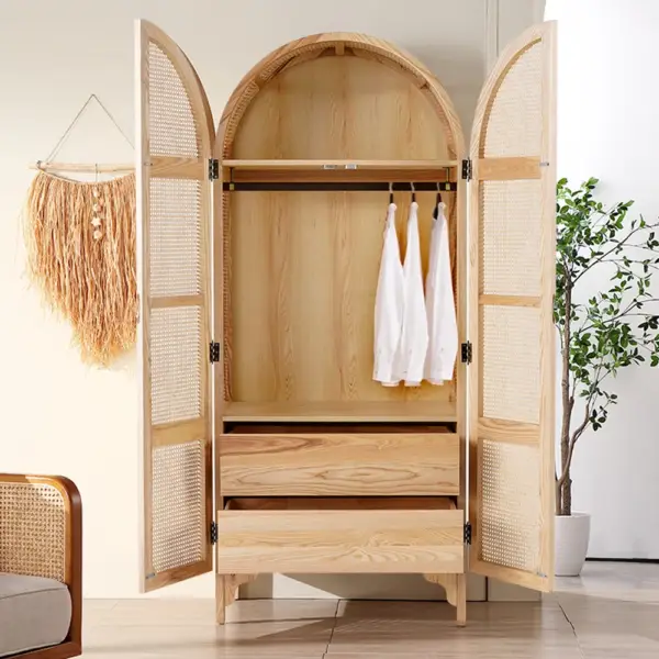 Natural Woven Rattan Bedroom Clothing Armoire with Hidden 2 Doors and Drawers Wardrobe (Copy) - Image 3