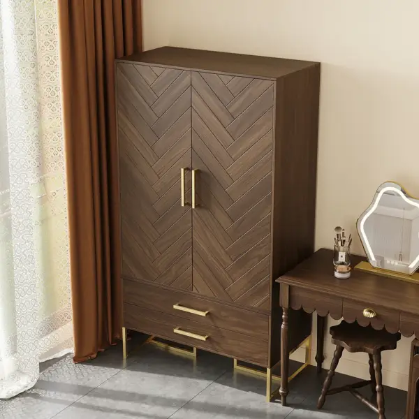 Mid Century Modern Amoire Closet Dresser Walnut Wardrobe Clothes Cabinet with Drawer - Image 3