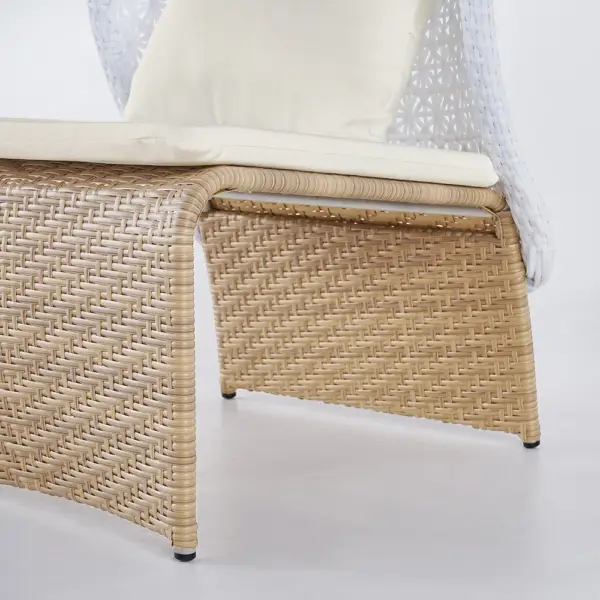 Hofer Rattan Outdoor Wingback Chair with White Cushion Pillow with Arched Bottom - Image 6