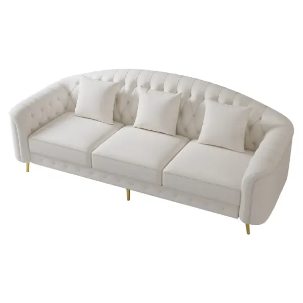 3 Pieces Beige Leather Sofa and Loveseat Living Room Set with Pillows - Image 11