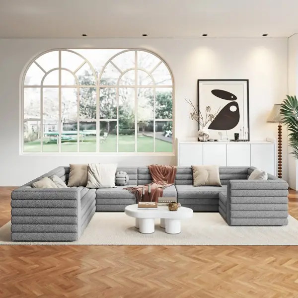 3200mm U-Shaped Modern Grey Boucle Modular Sectional Sofa for 8 Seaters - Image 5