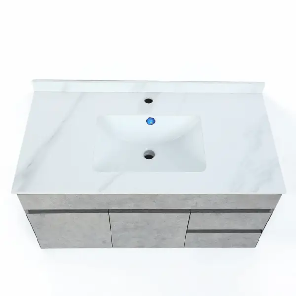 900mm Floating Bathroom Vanity with Faux Marble Countertop Basin Wall Mounted - Image 19