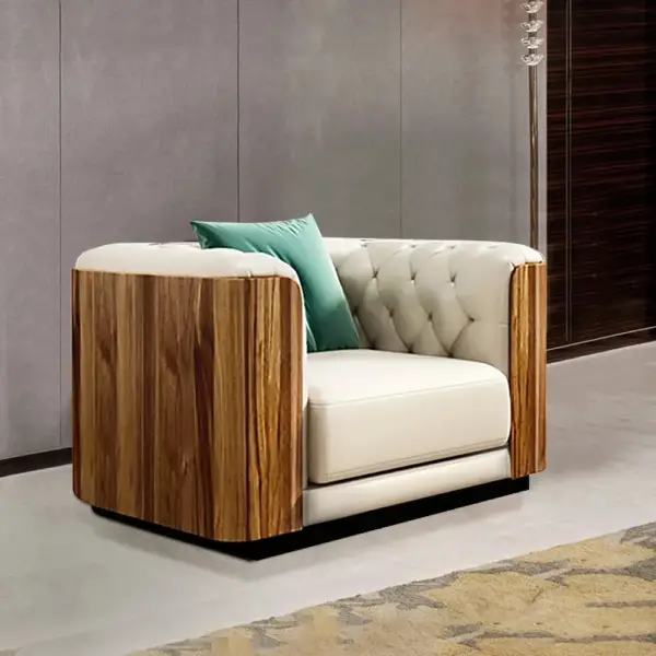 Wovent Modern Beige Faux Leather Tufted Sofa & Loveseat Living Room Set of 3 - Image 6