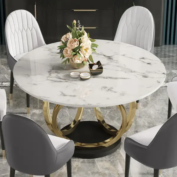 7 Piece Dining Room Set 1350mm Sintered Stone Top Round Dining Table White&Grey 6 Chairs - Image 6