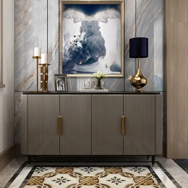 Modern Sideboard Buffet Black Kitchen Cabinet with 4 Doors in Gold - Image 2