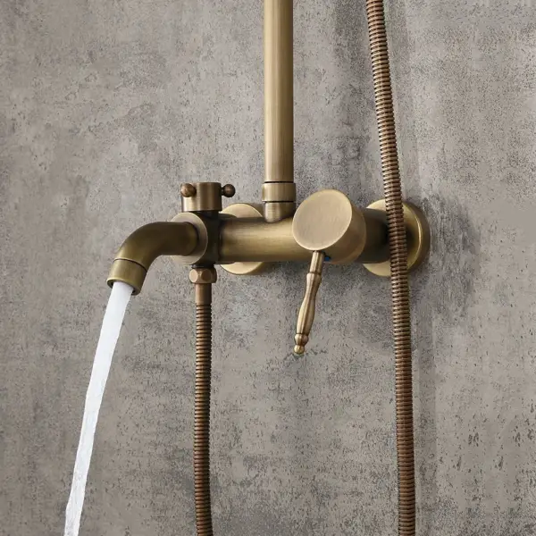 Antique Brass Single Lever Exposed Rain Shower System with Hand Shower & Bath Filler - Image 4