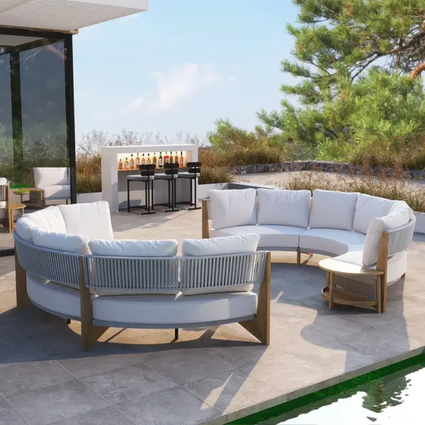 8 Pieces Farmhouse Curved Modular Outdoor Patio Sectional Sofa Set with Coffee Table - Image 2