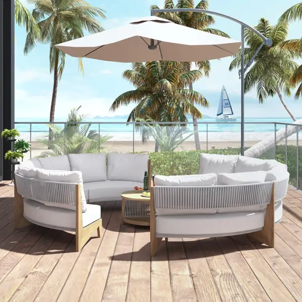 8 Pieces Farmhouse Curved Modular Outdoor Patio Sectional Sofa Set with Coffee Table - Image 3