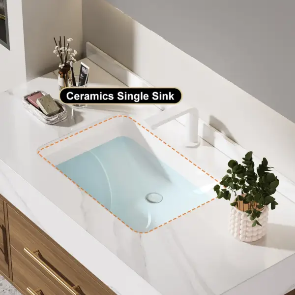 1000mm Walnut Floating Bathroom Vanity Set Stone Top Wall Mounted Bathroom Cabinet - Image 9