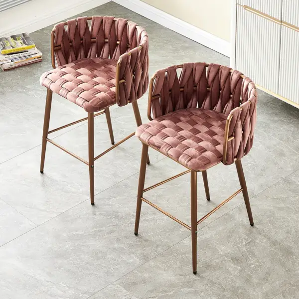 Modern Pink Velvet Counter Stools Set of 2 with Back & Footrest & Gold Frame - Image 3