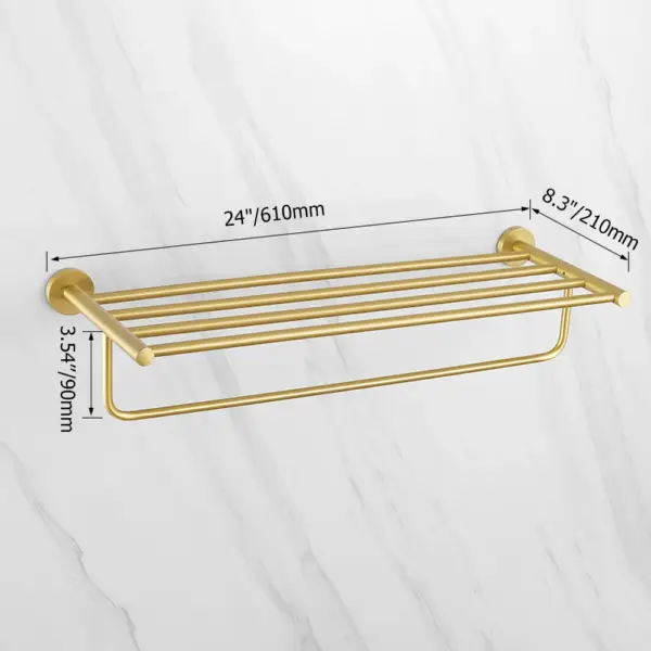 610mm Wall Mounted Brass Bathroom Shelf with Towel Rack in Brushed Gold - Image 2