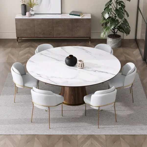 Mid-Century Modern 7 Piece Dining Room Sets 1200mm Round Dining Table White 6 Chairs