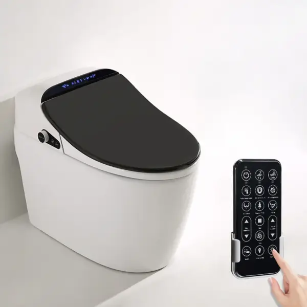 Black One-Piece Floor Mounted Elongated Smart Toilet & Bidet with Seat Horizontal Outlet - Image 3